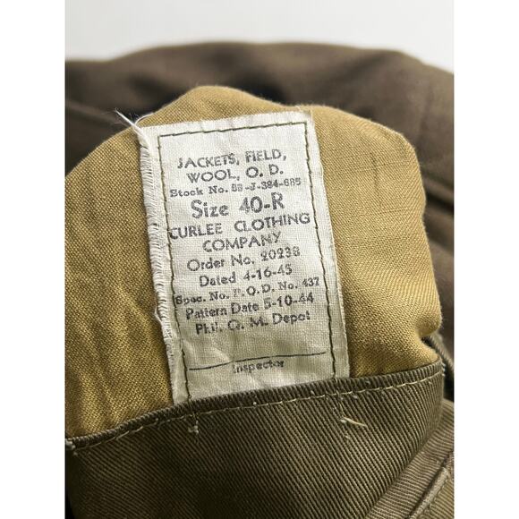 WWII US Army Ike Jacket 1945 Field Wool OD Sz 40R Curlee Clothing Co Vintage - Picture 7 of 16